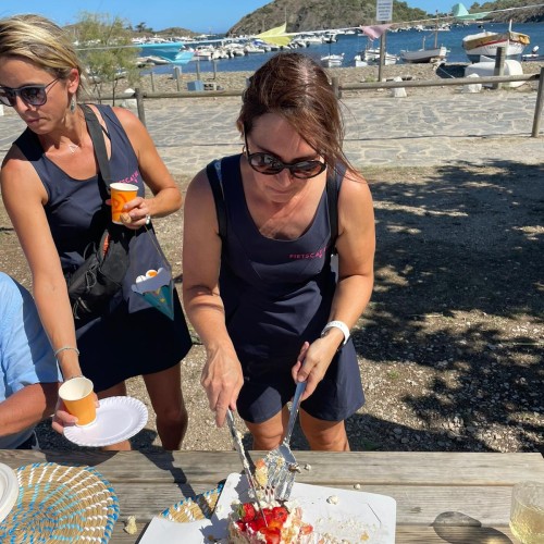 Preparing a snack for the cylists in Cadaques